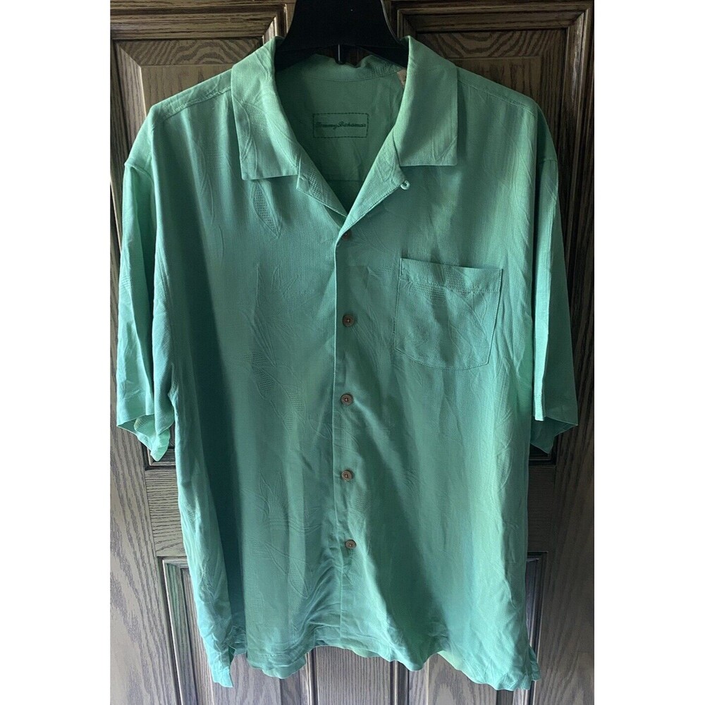Tommy Bahama Light‎ Green Tropical Floral 100% Silk Button Down Mens Size XL